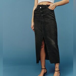 Reformation Nila denim maxi skirt in size 27. Never worn. Excellent condition.